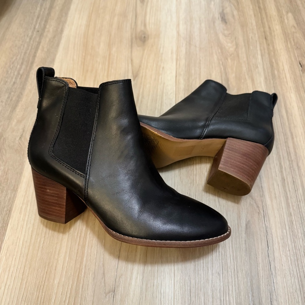 Madewell Black Leather Chelsea Booties with Stacked Wood Heel